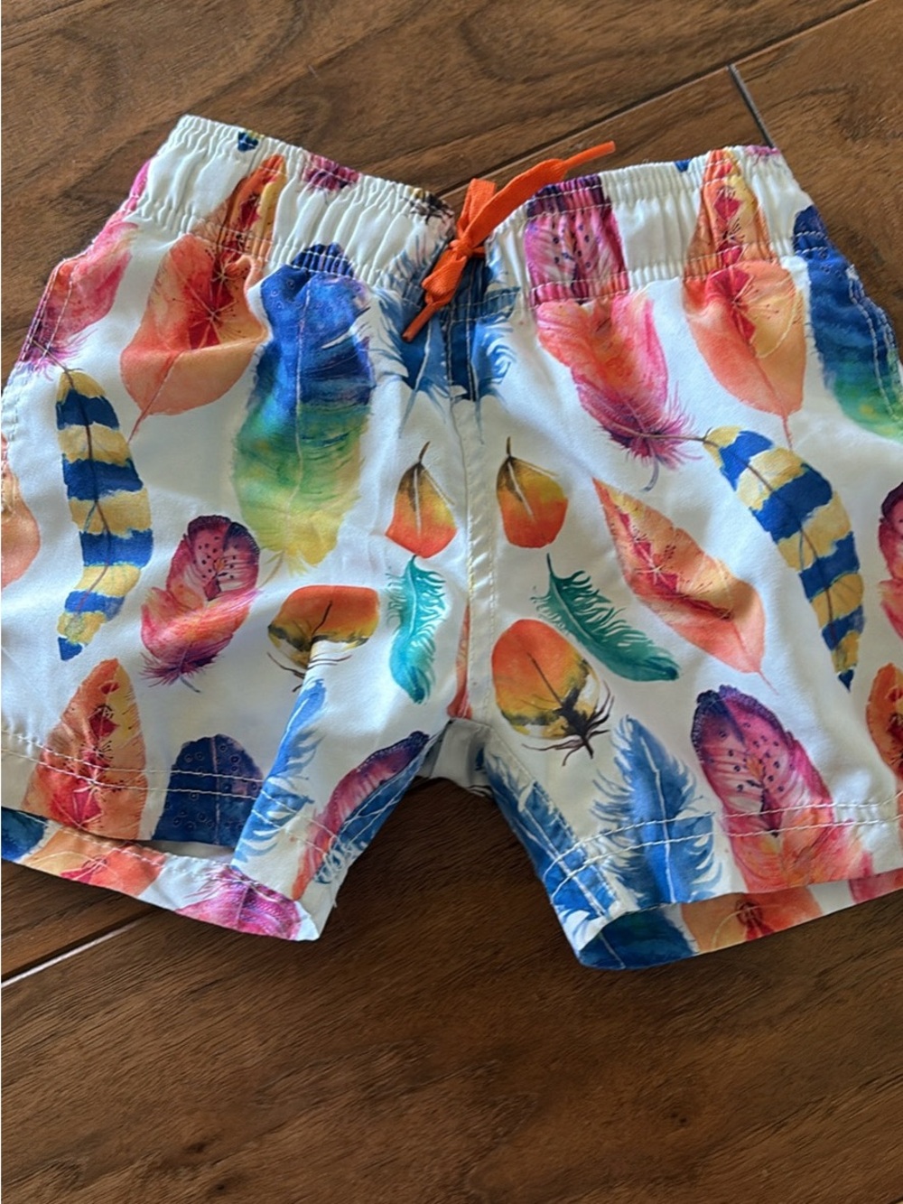 Kids Feather-Print Swim Shorts - White Multicolor